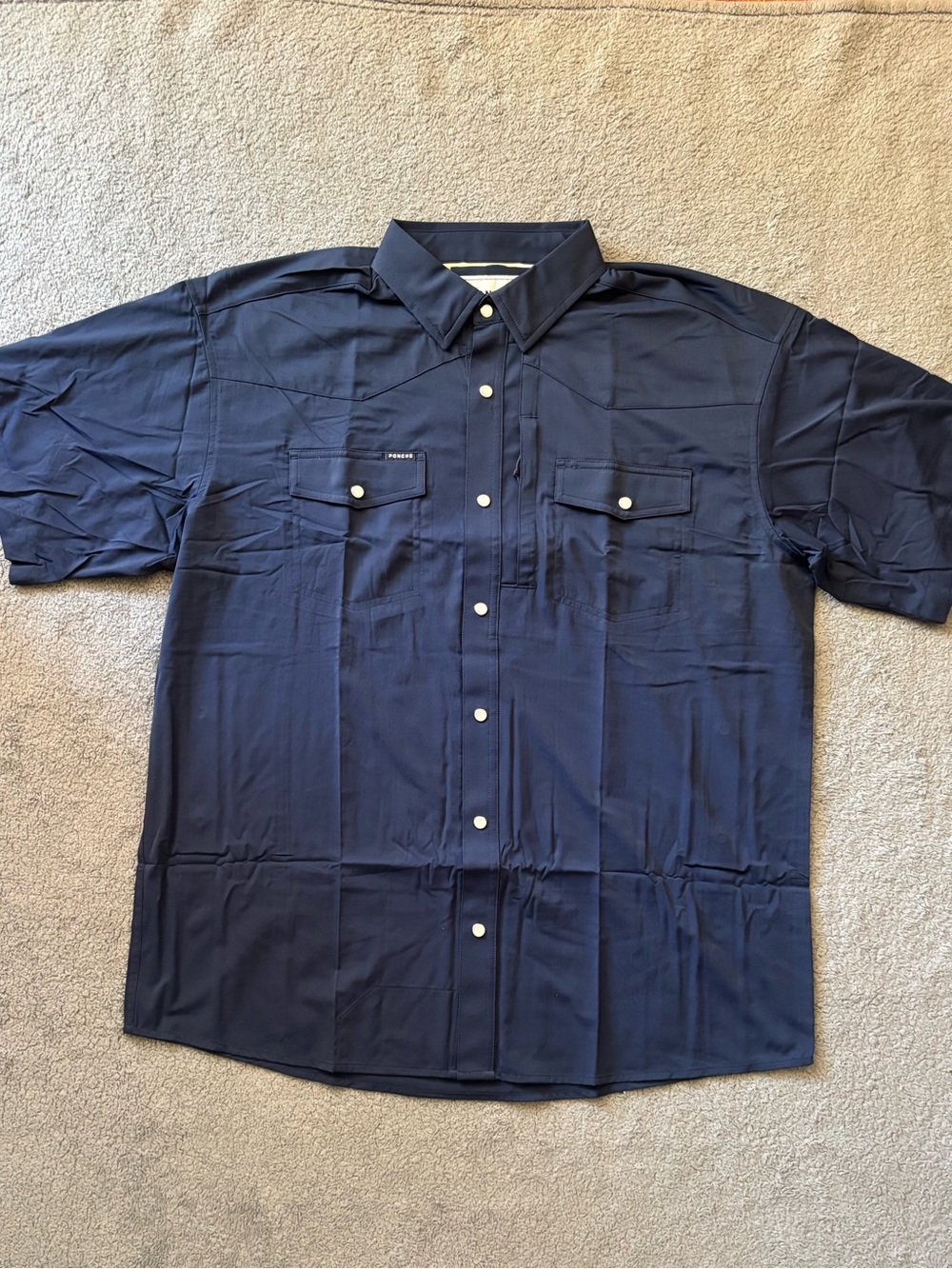 Men's Navy Short-Sleeve Button-Down Shirt with Front Pockets